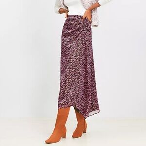 Ann Taylor LOFT Floral Satin Ruched Midi Skirt-Asymmetrical Hem size 16  (NWT)